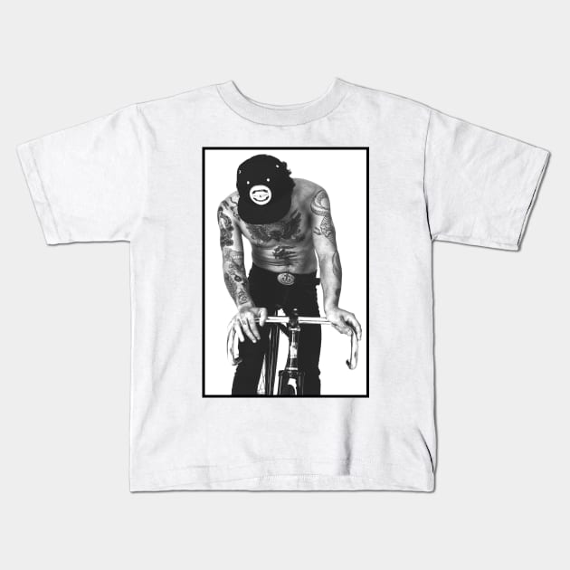 Urban man on a bike Kids T-Shirt by Anthony88
